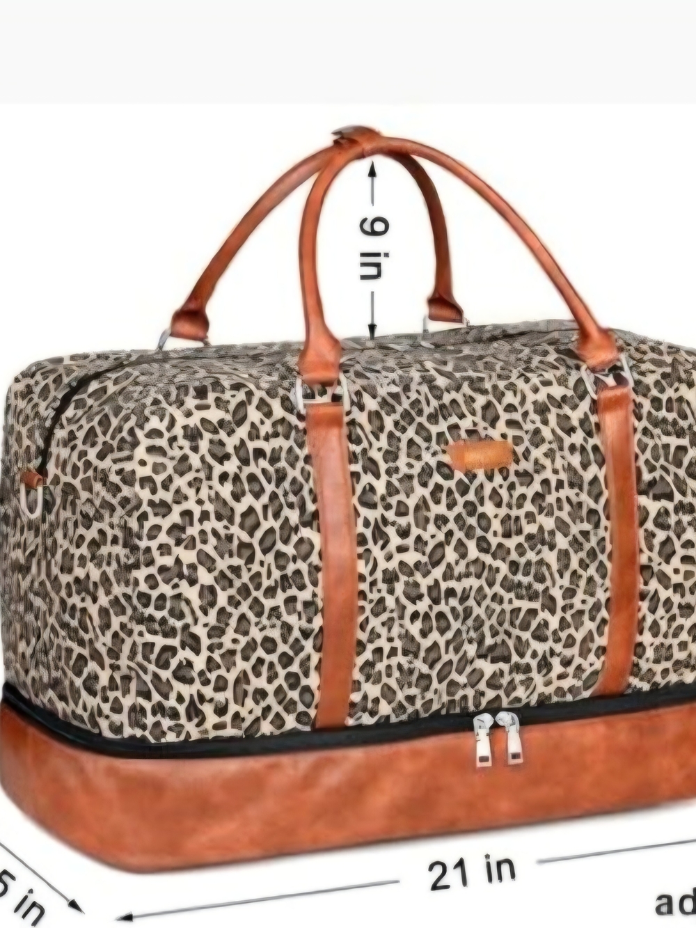 Leopard Print Weekender Bag with Brown Trim And Shoe Compartment